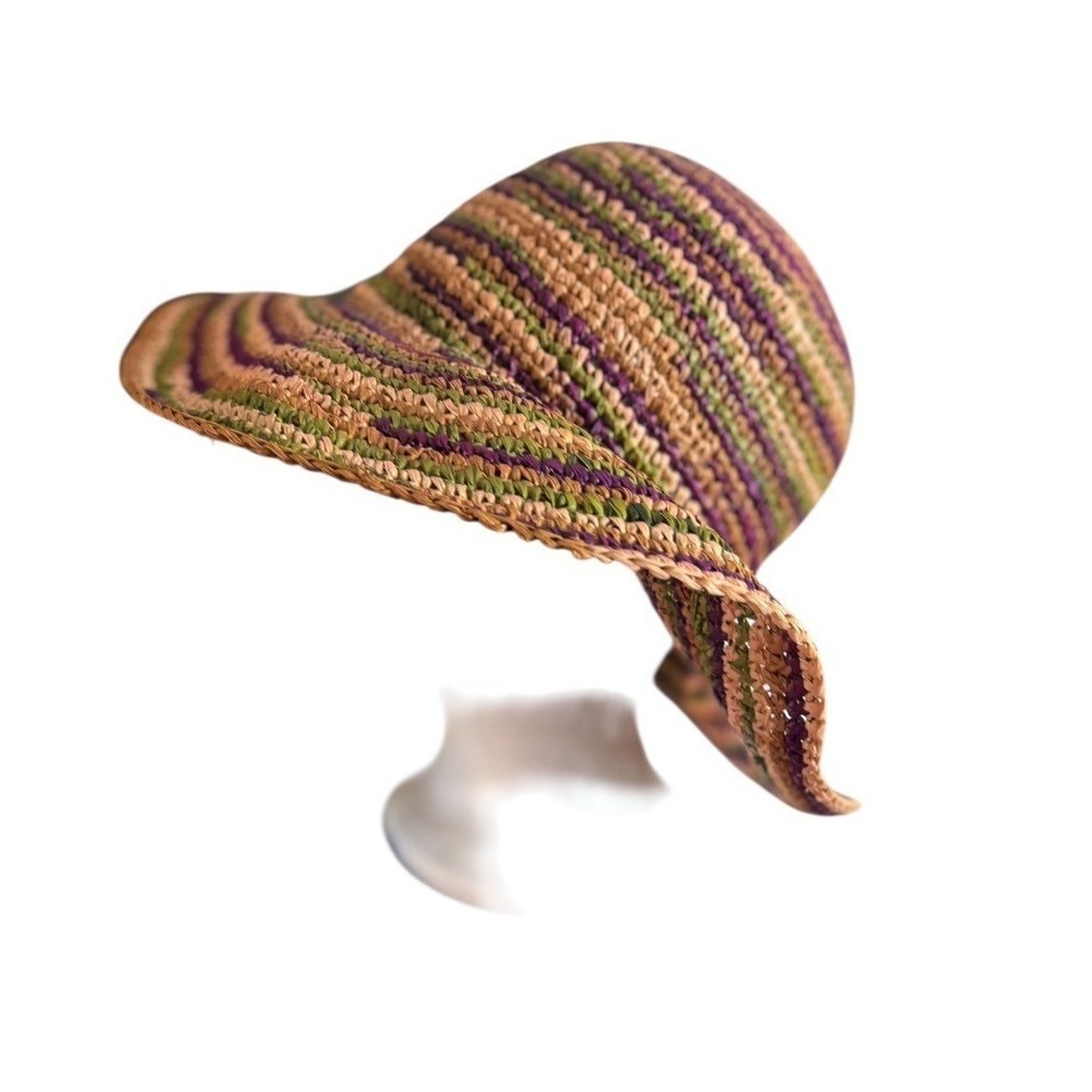 Filippo‎ Catarzi Italy 100% Raphia Multi Stripe Packable Hat Beautiful!